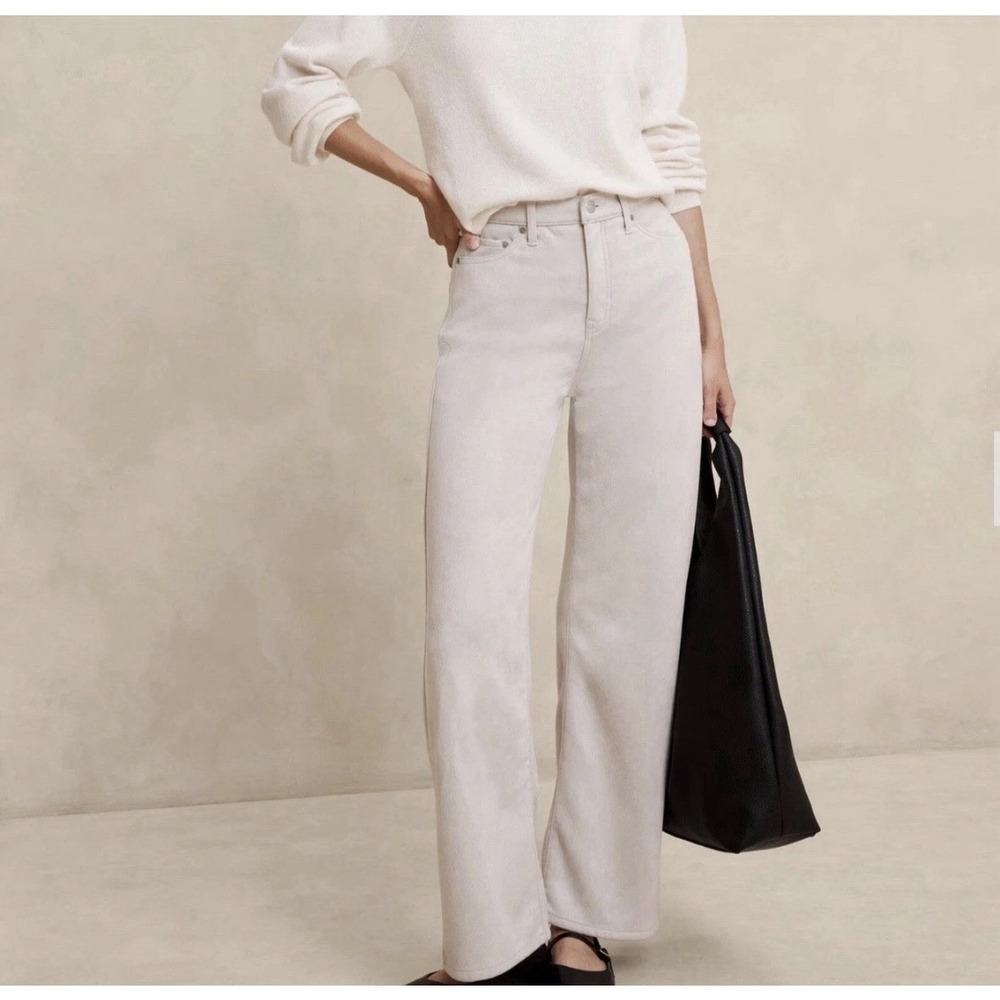 Banana Republic Women's Wide Leg Vegan Suede Pants Ivory Sz 12/31